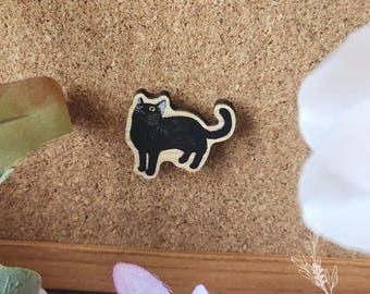 Black Cat Wood Pin | 1" Void Cat