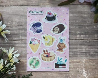 Poke Sweets Sticker Sheet | 4x6 sticker sheet | Water-resistant sticker | Kawaii Animal Stickers