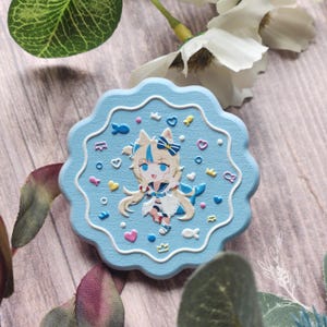 Sameko Saba Cookie Wood Pin | 1.25" Embossed Wood Pin | Indie Vtuber