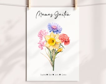 Muttertag Geschenk personalisiert Geburtsblume Kinder Garten Mama Oma Muttertagsgeschenk Digitaler Download PDF Blumen Blumenstrauß bunt