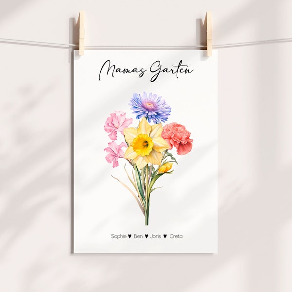 Muttertag Geschenk personalisiert Geburtsblume Kinder Garten Mama Oma Muttertagsgeschenk Digitaler Download PDF Blumen Blumenstrauß bunt
