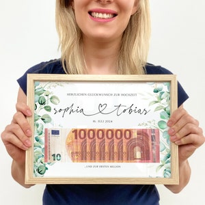 Idées cadeaux de mariage image personnalisée nom date argent mariage jeunes mariés félicitations premier million d'eucalyptus PDF DIN A4 dernière minute