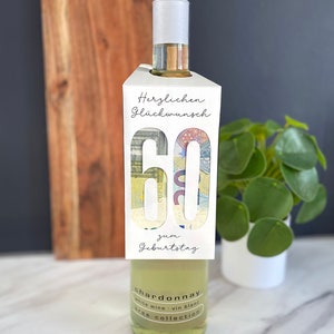 Geldgeschenk Geburtstag Wein Flasche Minimalistisch Geld Bild Wunscherfüller PDF Last Minute Birthday 60 - auch 18 20 30 40 50 möglich