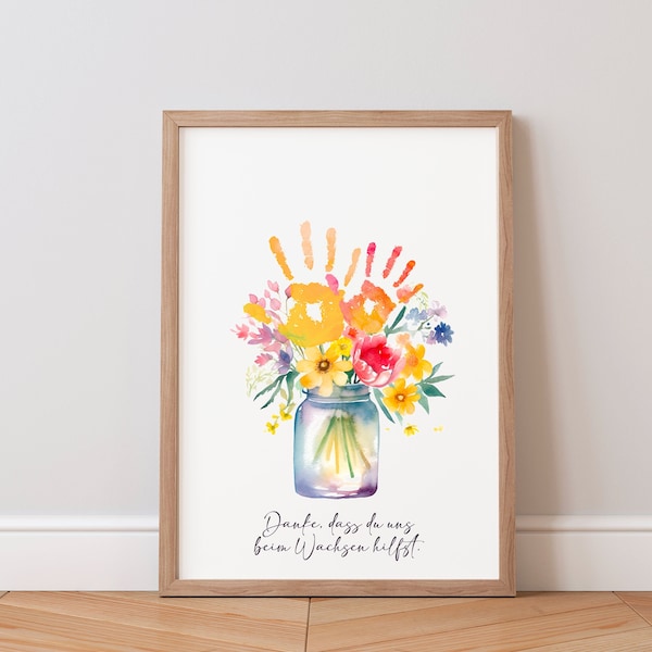Mother's Day Gift Handprint Children Baby Grandma Grandpa Mother's Day Gift DIY Flowers Bouquet Colorful