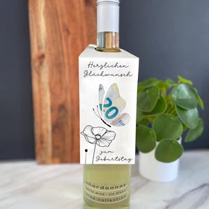 Cadeau d'argent Anniversaire Bouteille de vin Fleurs minimalistes Image d'argent Réalisateur de souhaits Papillon Dernière minute Anniversaire 18 20 25 30 40 50 60