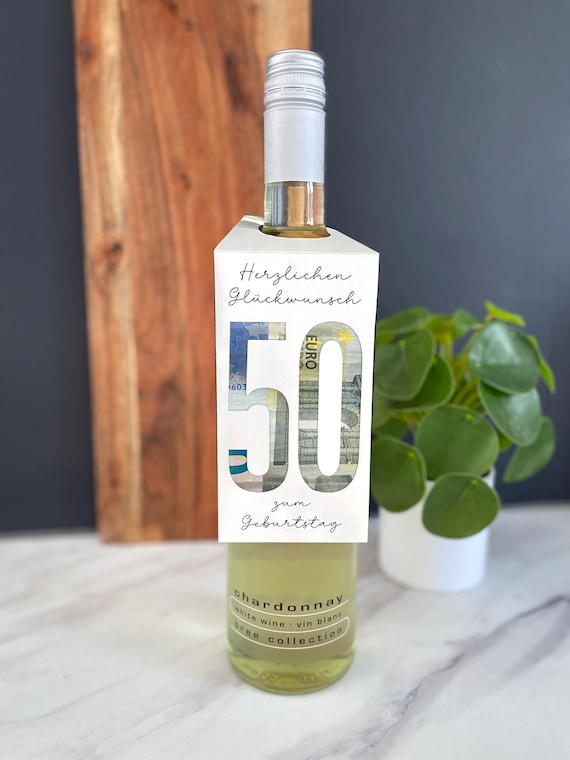 Geldgeschenk Geburtstag Wein Flasche Minimalistisch Geld Bild Wunscherfüller PDF Last Minute Birthday 50 - auch 18 20 30 40 60 möglich