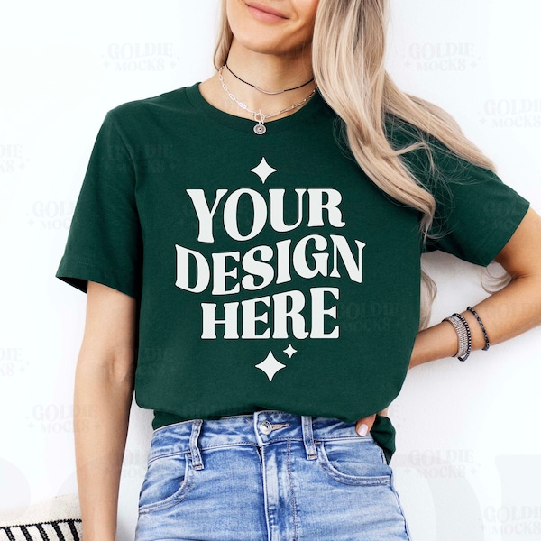 Bella Canvas 3001 Forest Tshirt Mockup | 3001 Forest Green T-shirt Mockup | Real Model Mock | Simple Neutral Minimal Casual Trendy Tee Shirt