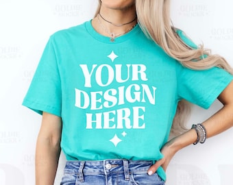 Bella Canvas 3001 Teal Tshirt Mockup | 3001 Teal Turquoise T-shirt Mockup | Real Model Mock | Simple Neutral Trendy Minimal Aesthetic Shirt
