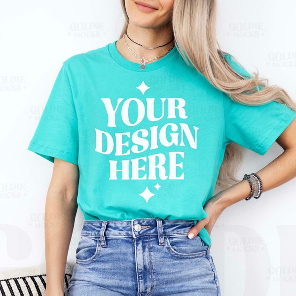 Bella Canvas 3001 Teal Tshirt Mockup | 3001 Teal Türkis T-shirt Mockup | Echtes Modell Mock | Einfaches neutrales trendiges minimales ästhetisches Shirt