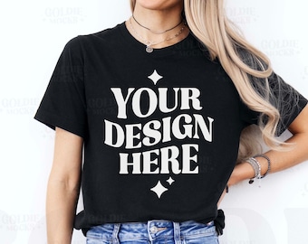 Bella Canvas 3001 Schwarz Tshirt Mockup | 3001 Schwarzes Hemd Mock-up | Echtes Modell Mock | Einfach Neutral Minimal Lässig Ästhetische Trendy Tee Mock
