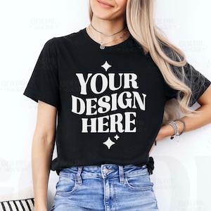 Bella Canvas 3001 Black Tshirt Mockup | 3001 Black Shirt Mock-up | Real Model Mock | Simple Neutral Minimal Casual Aesthetic Trendy Tee Mock