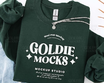 Gildan 18000 Forest Sweatshirt Mockup | G180 Green Crewneck Flat Lay Mock-up | Real Flatlay Mock | Folded Minimal Neutral Casual Sweater