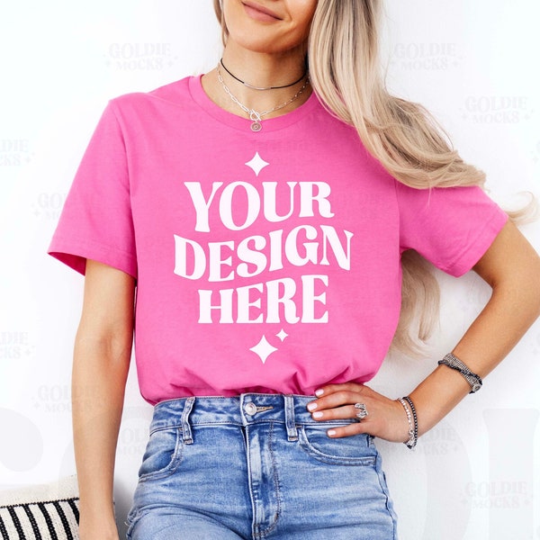 Bella Canvas 3001 Charity Pink Tshirt Mockup | 3001 Rosa T-Shirt Mockup | Echtes Modell Mock | Einfaches, neutrales, minimalistisches Freizeithemd