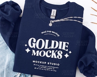 Gildan 18000 Navy Sweatshirt Mockup | G180 Navy Blue Crewneck Flat Lay Mock-up | Real Flatlay Mock | Folded Minimal Neutral Casual Sweater