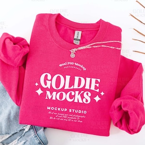 Gildan 18000 Heliconia Sweatshirt Mockup | G180 Pink Crewneck Flat Lay Mock-up | Real Flatlay Mock | Folded Minimal Neutral Casual Sweater