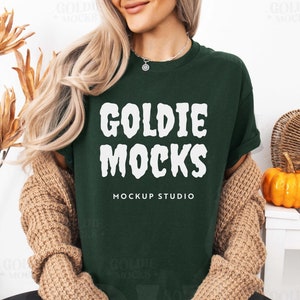Gildan 5000 Forest Tshirt Mockup | G500 Forest Green T-shirt Fall Mockup | Real Model Mock | Casual Fall Trendy Halloween Aesthetic Tshirt