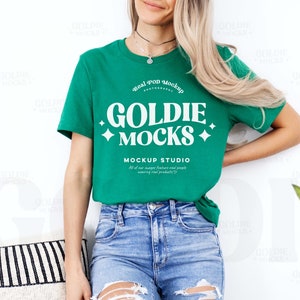 Bella Canvas 3001 Kelly Tshirt Mockup | BC 3001 Kelly Green Shirt Mock-up | Real Model Mock | Simple Neutral Minimal Casual Aesthetic Tee