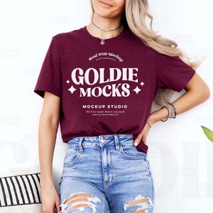 Bella Canvas 3001 Maroon Tshirt Mockup | 3001 Maroon T-shirt Mockup | Real Model Mock | Simple Neutral Aesthetic Minimal Casual Tee Shirt