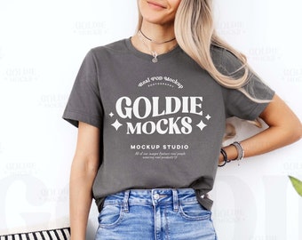 Bella Canvas 3001 Asphalt Tshirt Mockup | BC 3001 Asphalt Grey Shirt Mock-up | Real Model Mock | Simple Neutral Minimal Casual Trendy Tee