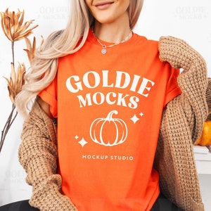 Gildan 5000 Orange Tshirt Mockup | G500 Orange T-shirt Fall Mockup | Real Model Mock | Casual Styled Fall Trendy Halloween Aesthetic Tshirt