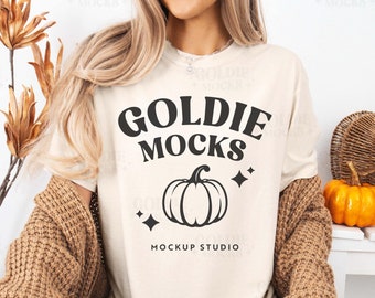 Comfort Colors C1717 Ivory Shirt Mockup | 1717 Ivory T-shirt Mock-up | Real Model Mock | Trendy Casual Cozy Fall Halloween Styled Tshirt