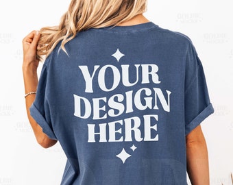 Comfort Colors Denim Shirt Back Mockup | C1717 Blue T-shirt (Digital Download)