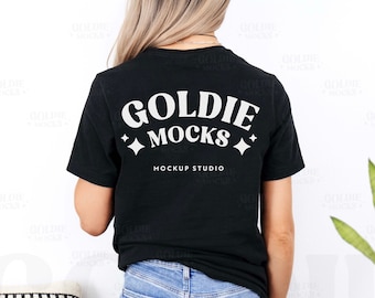 Bella Canvas 3001 Black Tshirt Back Mockup | BC 3001 Black Shirt Back View Mock-up | Simple Neutral Minimal Casual Real Model Mock