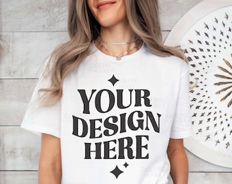 Gildan 64000 White Shirt Mockup | G640 White Tshirt Mockup | Real Model Mock | Gildan White TShirt | Neutral Casual Simple Minimal Aesthetic