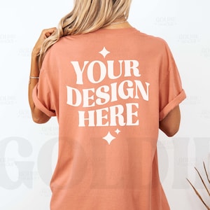Comfort Colors C1717 Terracotta Shirt Back Mockup | Back View of 1717 Orange T-shirt Mock-up | Real Model Mock | Minimal Long Untucked Tee