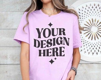 Bella Canvas 3001 Lilac Tshirt Mockup | 3001 Lilac T-shirt Mock-up | Real Model Mock | Simple Aesthetic Light Purple Bella Canvas Shirt Mock