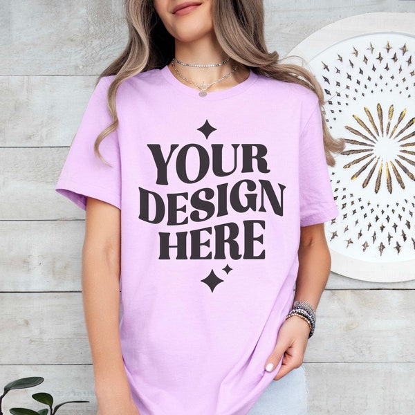 Bella Canvas 3001 Lilac Tshirt Mockup | 3001 Lilac T-shirt Mock-up | Real Model Mock | Simple Aesthetic Light Purple Bella Canvas Shirt Mock