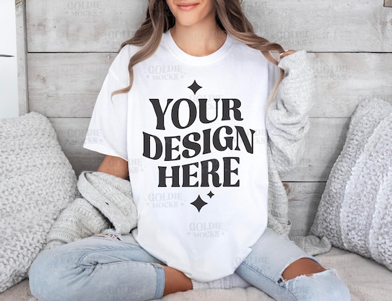 Comfort Colors C1717 White Shirt Mockup | White T-shirt Mockup | Model Mock | CC White Oversized Mock | Model | Basic Simple Cozy Aesthetic