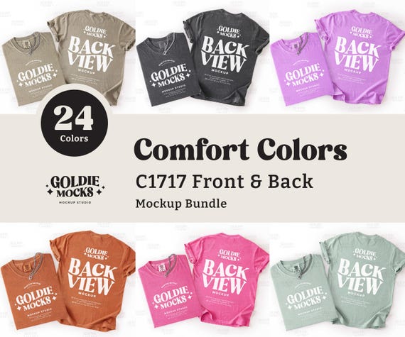 Comfort Colors C1717 Tshirt Front & Back Mockup Bundle | CC 1717 T-Shirt Folded Flatlay Bundle | Real Product Mock | Dual Back View Flat Lay