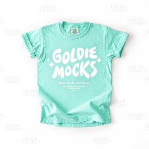 Comfort Colors C9018 Island Reef Tshirt Mockup | 9018 Green Youth T-Shirt Mockup | Real Product Mock | Simple Minimal Neutral Basic Kids Tee