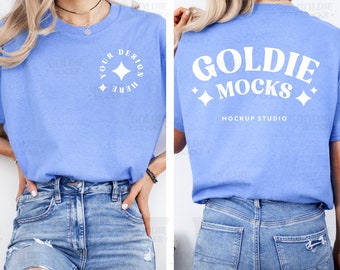 Gildan 5000 Carolina blå t-shirt fram- och bakmodell | G500 blå t-shirt fram- och bakmodell delad vy | Verklig modellmockup | Enkel trendig t-shirt