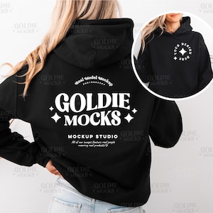 Gildan 18500 Black Hoodie Front & Back Mockup | G185 Black Hooded Sweatshirt Split Mock-up | Real Model Mock | Simple Minimal Dual Back View