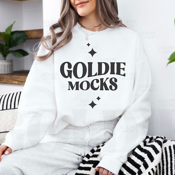 Gildan 18000 White Sweatshirt Mockup | G180 White Crewneck Mockup | Model Mock | Gildan 18000 White Sweater | Simple Natural Basic Cozy Vibe