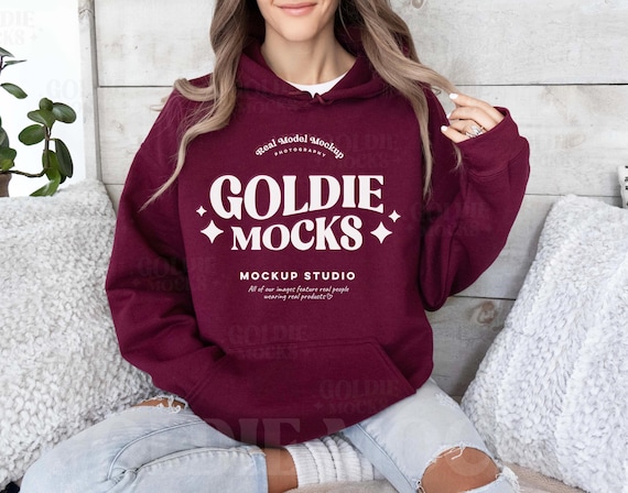 Gildan 18500 Maroon Hoodie Mockup | G185 Maroon Hooded Sweatshirt Mockup | Real Model Mock | Gildan Dark Red G185 Hoodie | Neutral Simple
