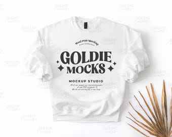 Gildan SF000 White Sweatshirt Mockup | SF000 White Crewneck Flat Lay Mock-up | Real Flatlay Mock | Simple Minimal Neutral Boho Aesthetic