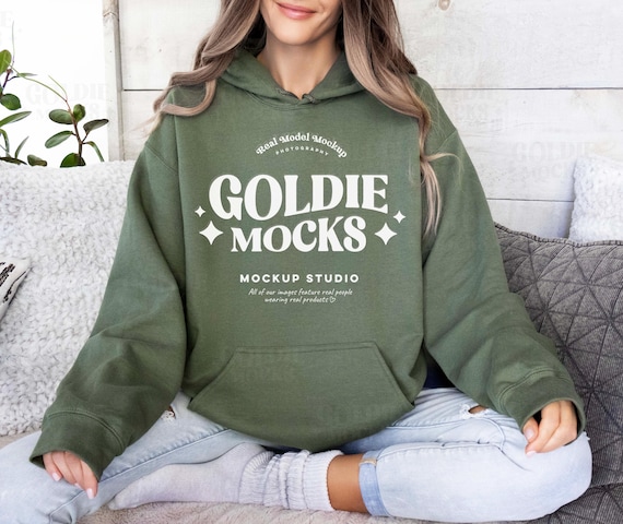 Gildan 18500 Military Green Hoodie Mockup | G185 Hooded Sweatshirt Mockup | Model | Gildan 18500 Hoodie | Basic Military Green Hoodie Mock