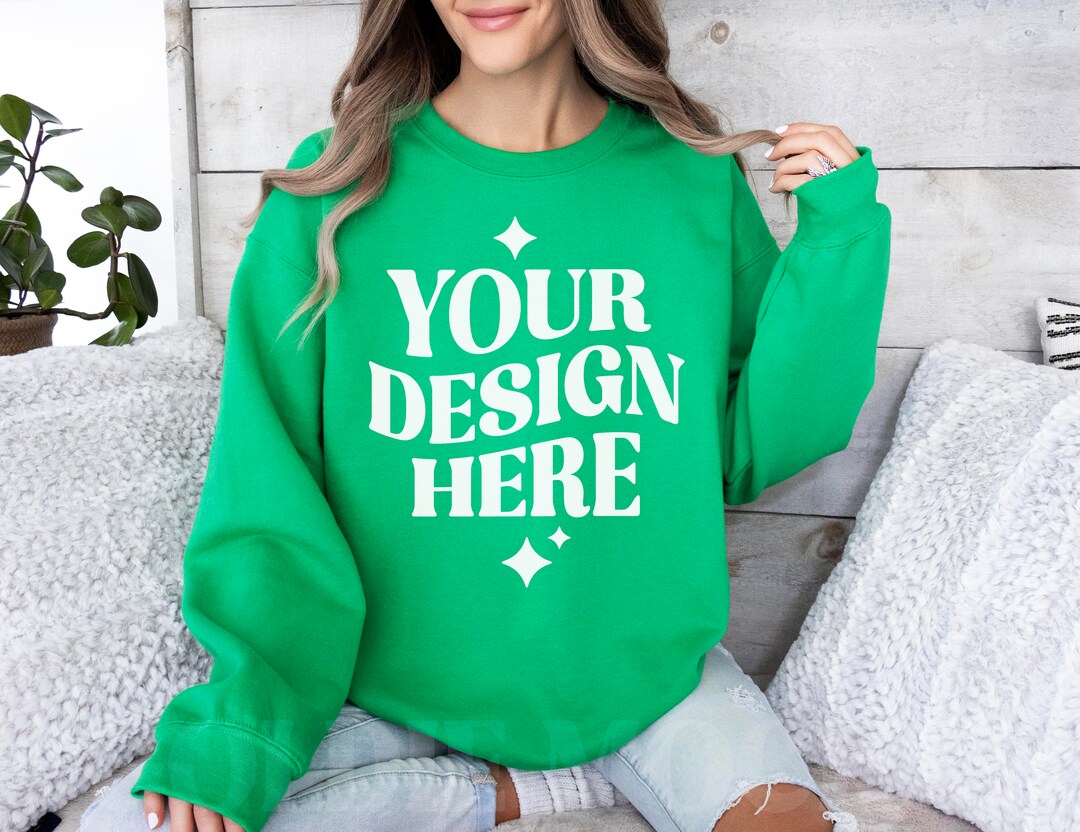 Gildan 18000 Irish Green Mockup, Irish Green Gildan 18000 Mock Up, G180...