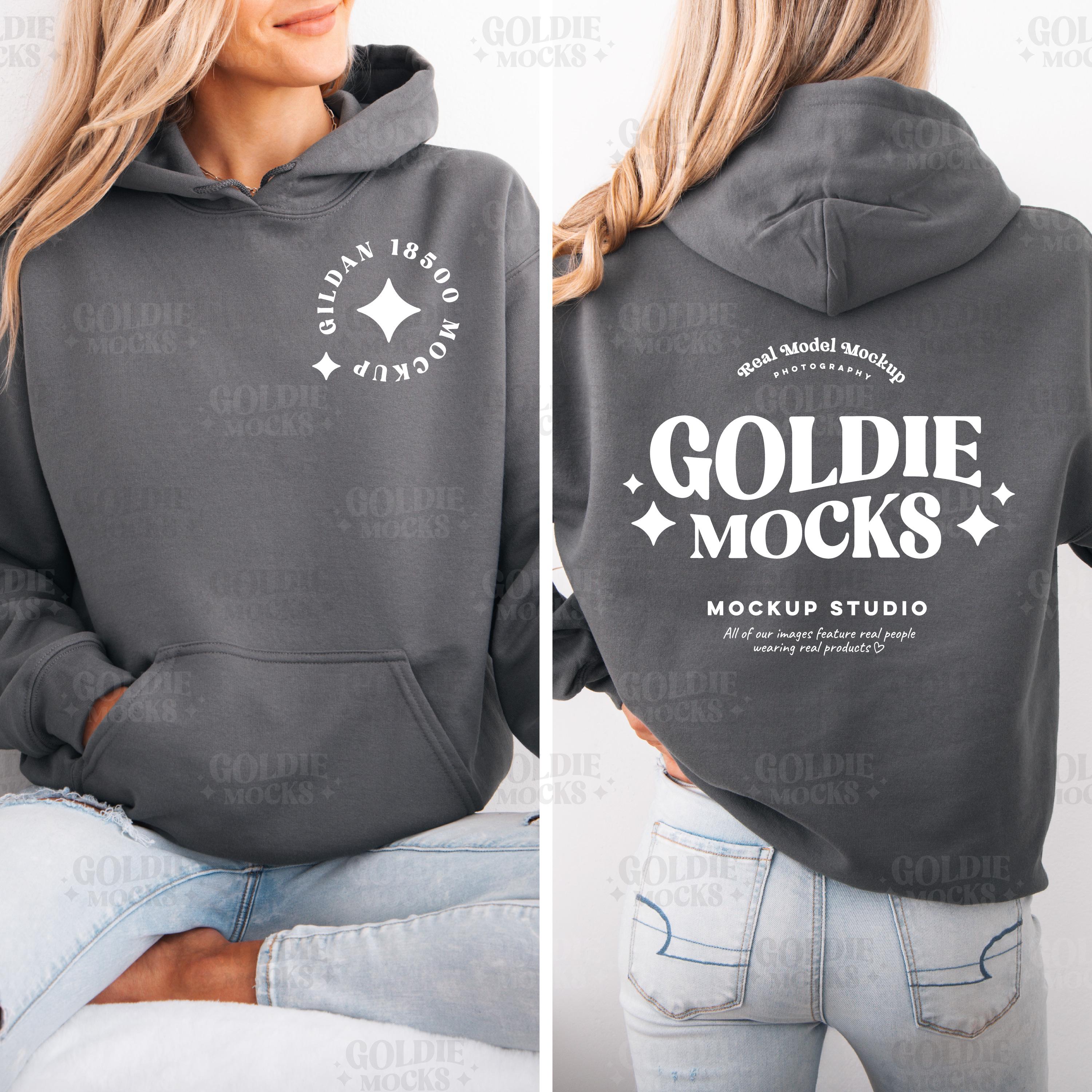 KNOSIS 蛇デザイン フーディ Mサイズ GILDAN Gildan 18500 Charcoal Hoodie Front & Back Mockup | G185 Grey