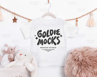 Bella Canvas 3001T White Shirt Mockup | Toddler Grey Tshirt Mock | Real Product Photo | Simple Neutral Unisex Kids Tee | Cozy Boho Flatlay