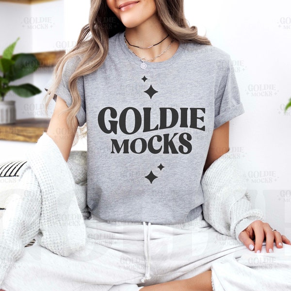 Bella Canvas 3001 Athletic Heather Tshirt Mockup | 3001 Grey T-shirt Mockup | Model Mock | Simple Aesthetic Cozy Casual at Home Tee Shirt