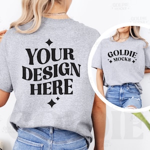 Gildan 5000 Sport Grey Tshirt Front & Back Mockup | G500 Sport Grey T-shirt Front Back Split View Mockup | Real Model Mock | Simple Minimal