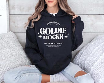 Gildan 18500 Black Hoodie Mockup | G185 Hooded Sweatshirt Mockup | Model Mock | Gildan 18500 Hoodie | Basic Simple Black Hoodie Mock