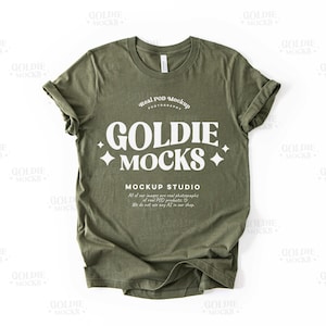 Bella Canvas 3001 Military Green Shirt Flat Lay Mockup | 3001 Green Tshirt Mock-up | Real Product Mock | Simple Neutral Minimal Basic Plain