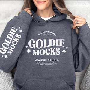 Gildan 18500 Dark Heather Hoodie Sleeve Mockup | G185 Grey Sweatshirt Model Mock | Gildan 18500 Dark Heather Sleeve | Simple Neutral Sleeve