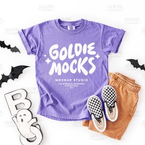 Comfort Colors C9018 Violet Tshirt Mockup | 9018 Purple Youth T-Shirt Mock-up | Real Product Mock | Fun Trendy Halloween Fall Kids Tee Shirt