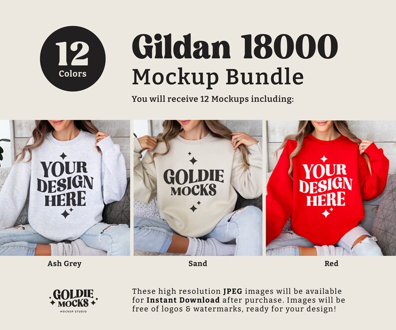 Gildan 18000 tröja mockup-paket | G180 rund hals mockup-paket | Modellmockup | Neutral Casual Enkel Höst Vinter Gildan 18000 mockups bild 3